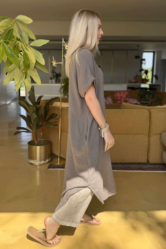 Made in Italy Paulo Pillow Cotton Shirt Dress Mocha